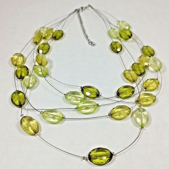 Multi-Strand Green Beaded Statement Necklace Layered Fashion Jewelry 16" - 19" - Picture 8 of 10